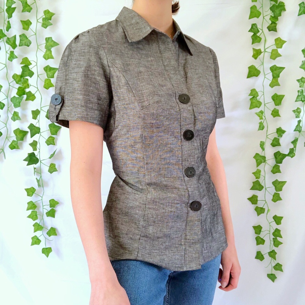 Vintage 80s gray short sleeve button up shirt